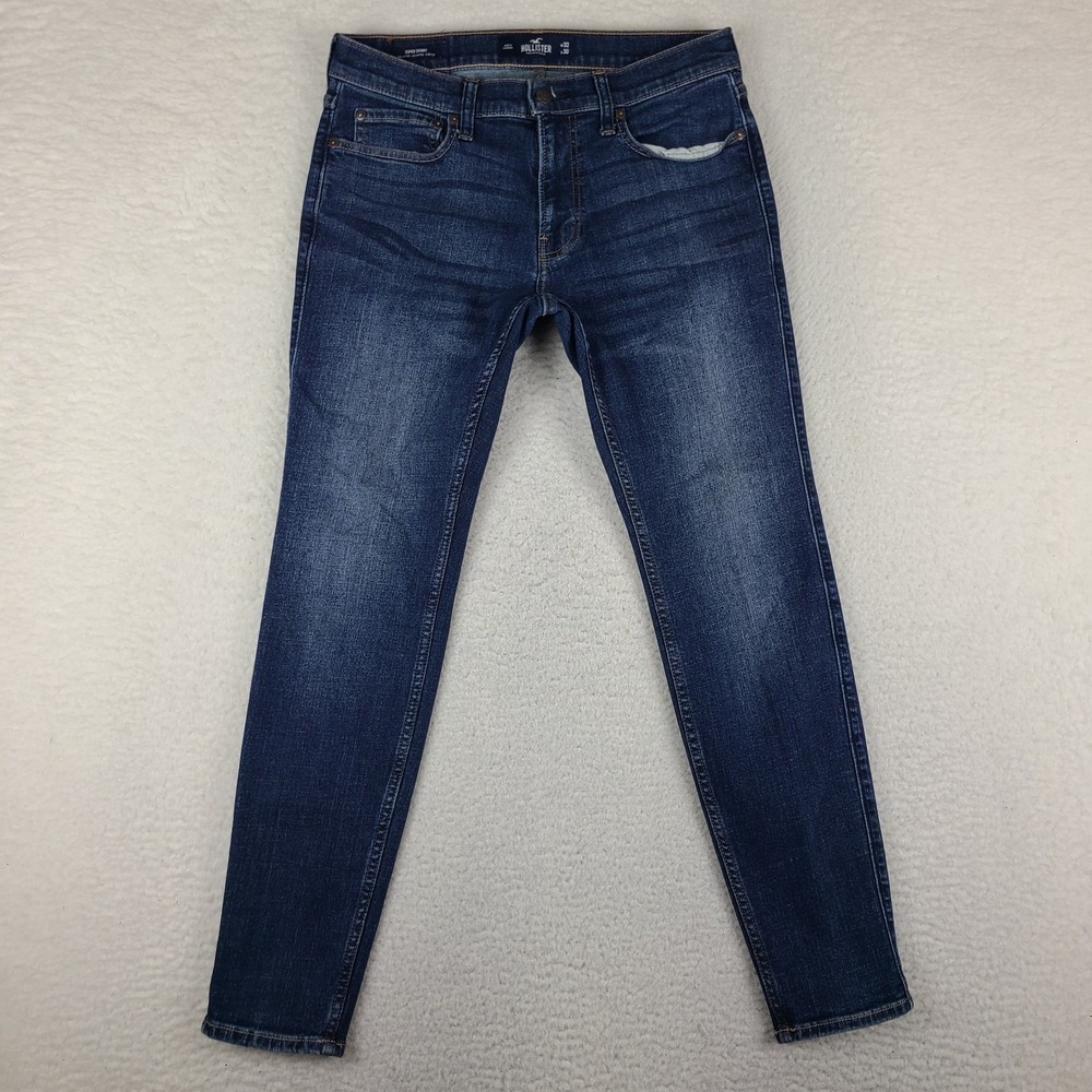 Hollister Jeans Mens 32x30 Blue Super Skinny Advanced Stretch Dark Wash Denim